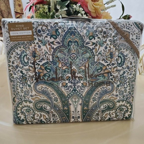 Nicole Miller Floral Medallion Paisley King 3 Pc 100% Cotton Duvet Cover Set - Picture 4 of 11